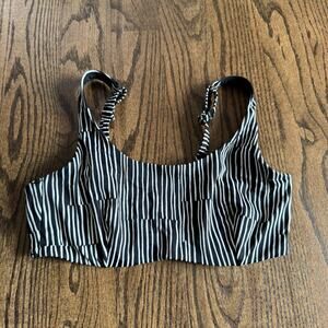 Athleta Womens Black White Striped Underwire Bikini Swim Suit Top Size 34D/34DD